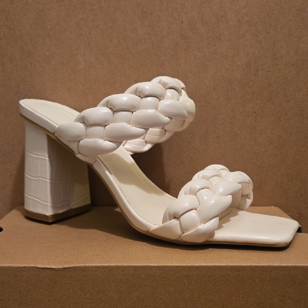 Chic Braided Cream Block Heels